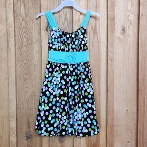 Speechless Sleeveless Polka Dot Party Dress, Size 7, Black, Purple, White, Green